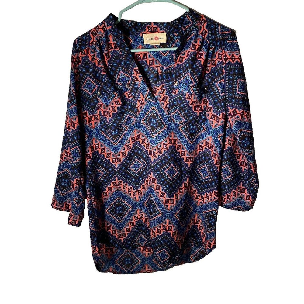 Women's Wishful‎ Park Vibrant Pretty Blue & Pink Dressy Blouse Size Medium